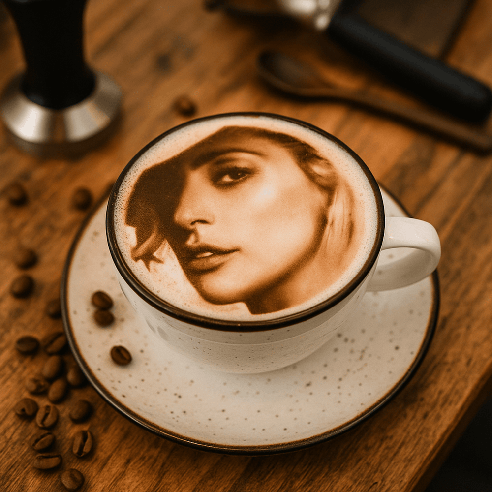 EVEBOT supplier example of portrait artwork printed on a beverage