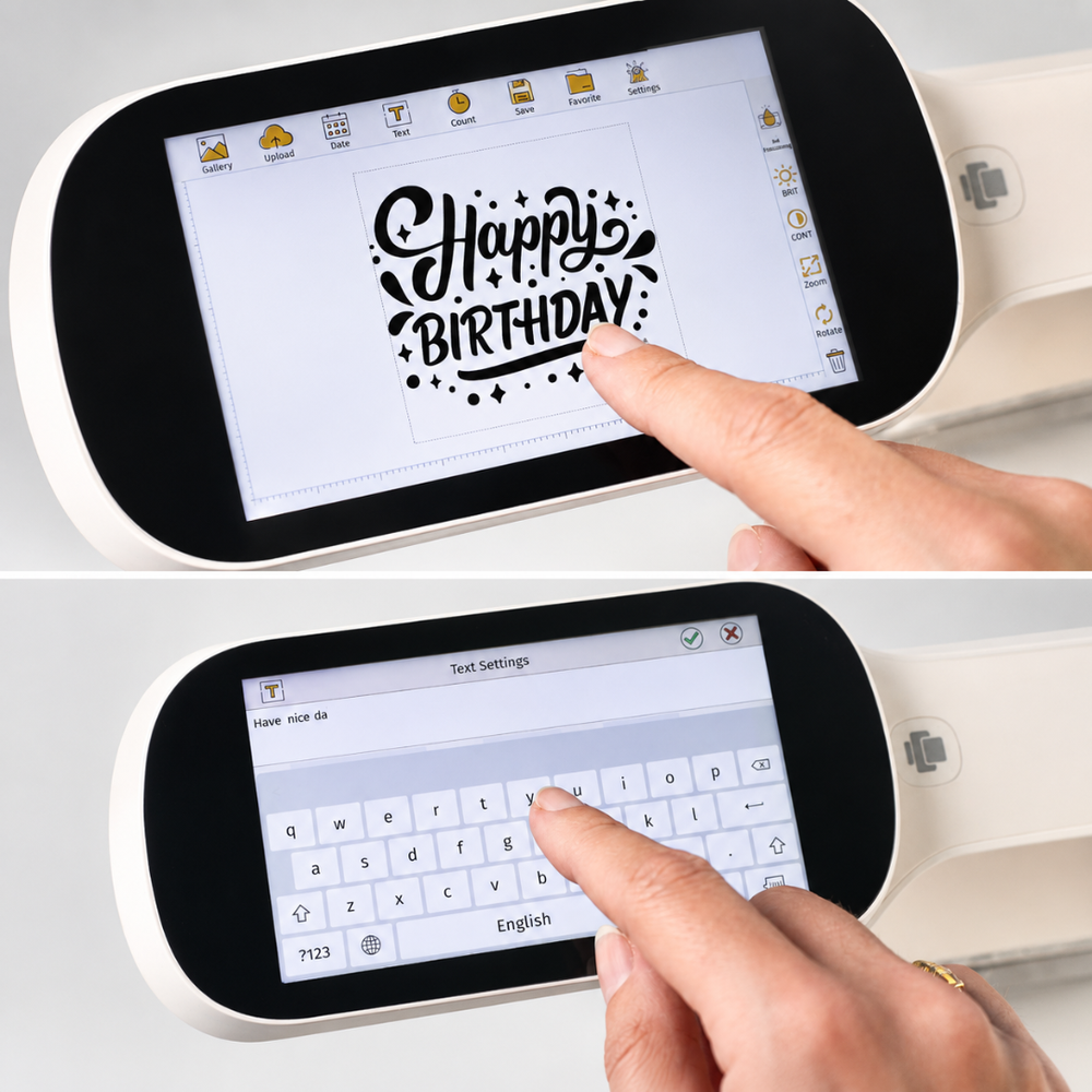 Built-in touchscreen for editing and selecting printing designs