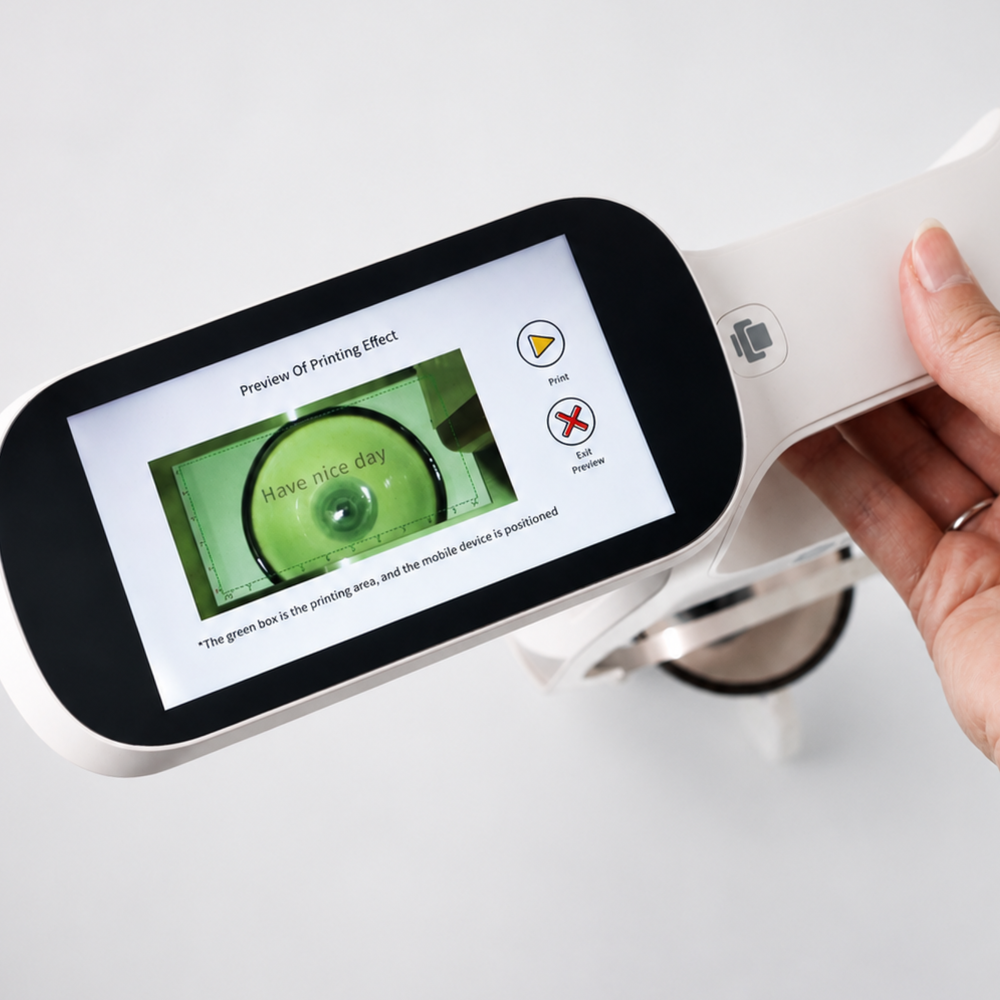 Food printer touchscreen showing the camera-assisted print preview